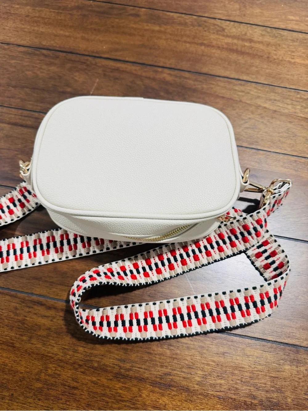 Cream Crossbody Bag with Removable Patterned Strap